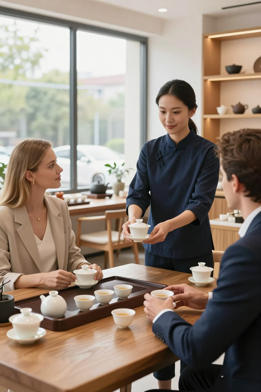 阿凤姐给欧盟客人斟茶