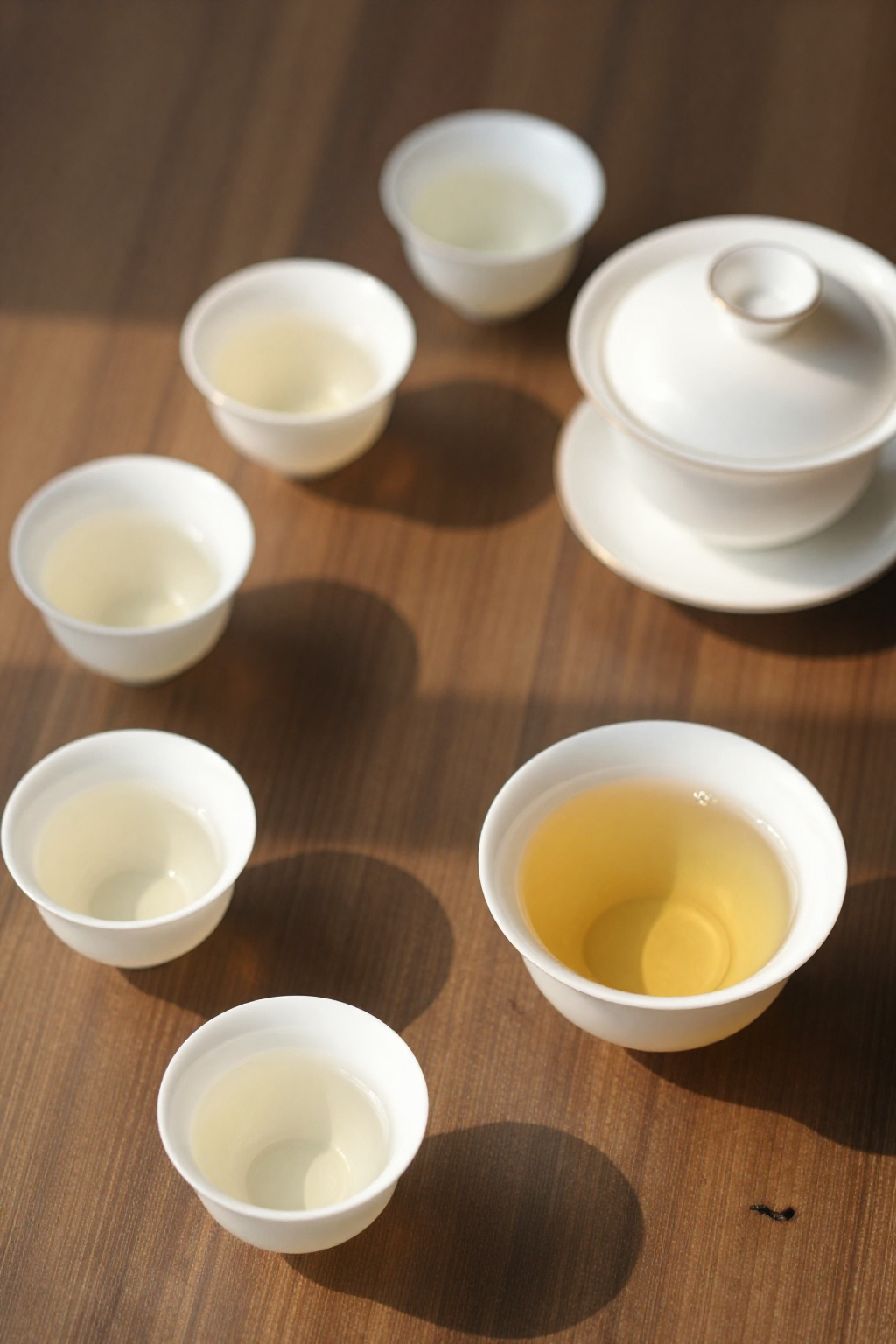 茶具俯拍多个茶杯琥珀色茶汤