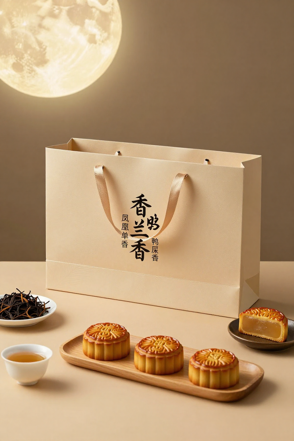 中秋月饼配凤凰单丛茶礼静物