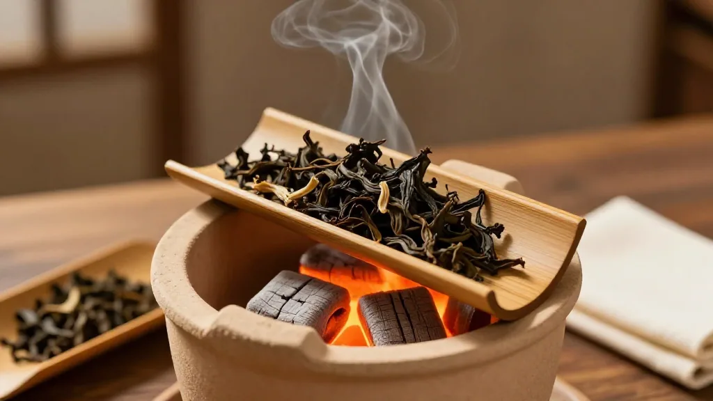 炭炉上烘茶提香,满屋子熟果香